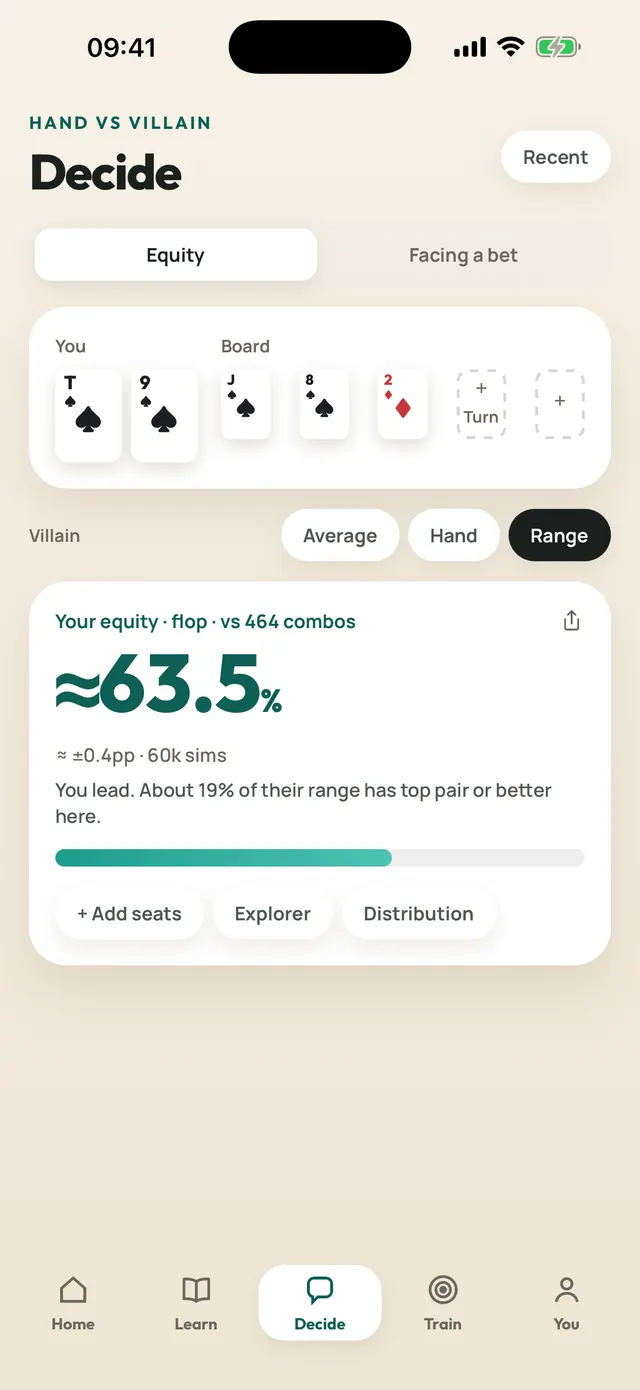 Equity against a range of 464 combos on a jack-eight-two flop